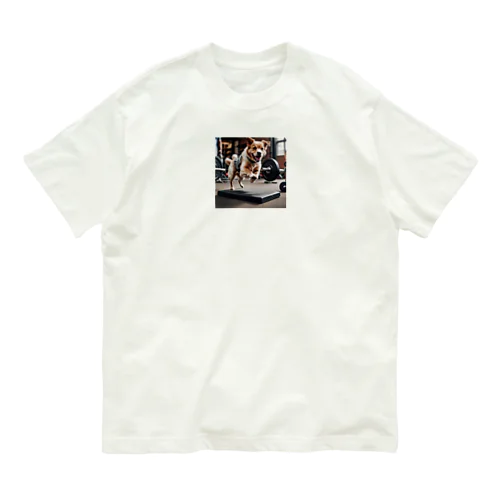 バーベルを飛び跳ねる犬 dog barbel Organic Cotton T-Shirt