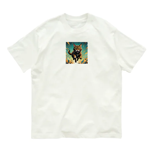 走るにゃんこ Organic Cotton T-Shirt