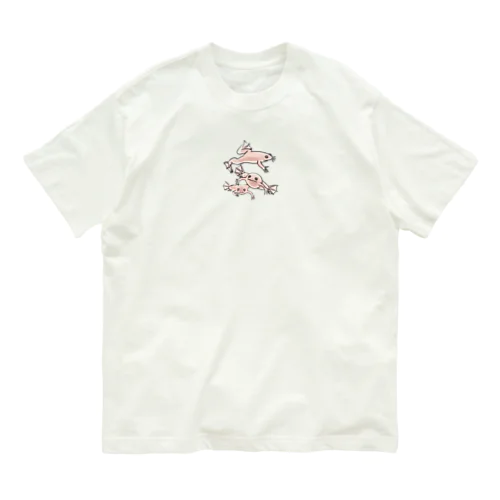 連なるアフリカツメガエル(アルビノ) オーガニックコットンTシャツ