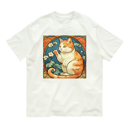 金運招く猫ミュシャ風 オーガニックコットンTシャツ