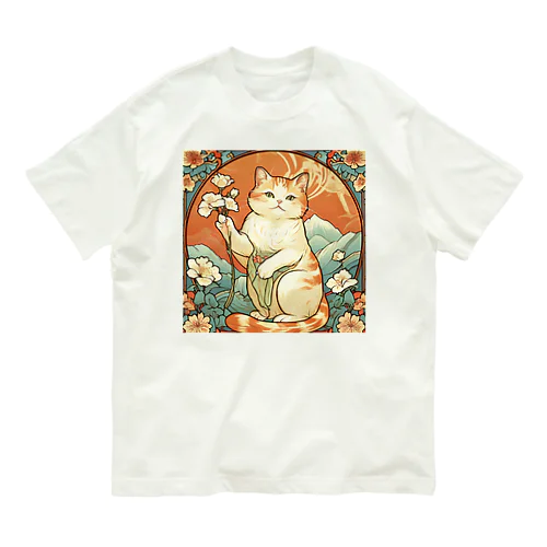 幸運を招いてない猫。花を持ってるだけよね Organic Cotton T-Shirt