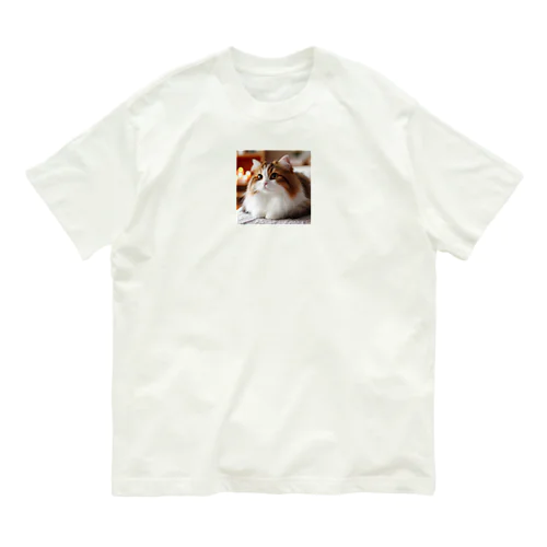 ふわふわの三毛猫 オーガニックコットンTシャツ