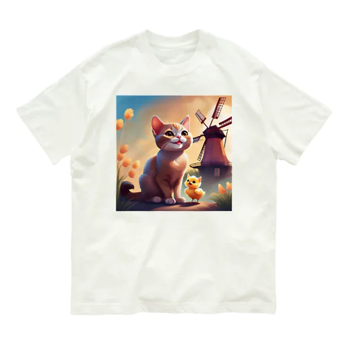 かわいい猫とひよこさん！？はお友達 Organic Cotton T-Shirt