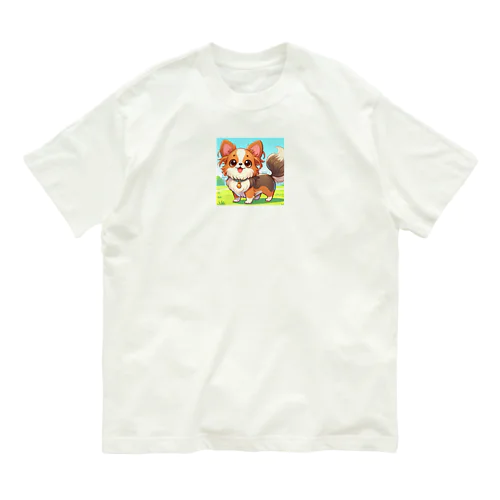 尻尾を振るロングコートチワワ_アニメ風1 オーガニックコットンTシャツ