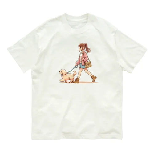 かわいい犬と散歩をする女性 Organic Cotton T-Shirt