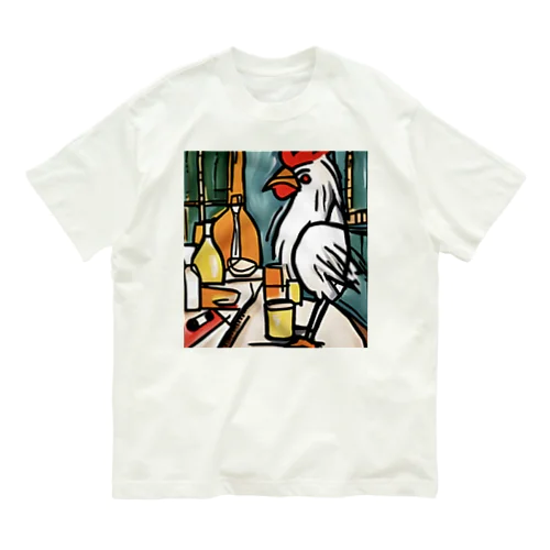 にわとりさん朝ごはんを食べる！ Organic Cotton T-Shirt