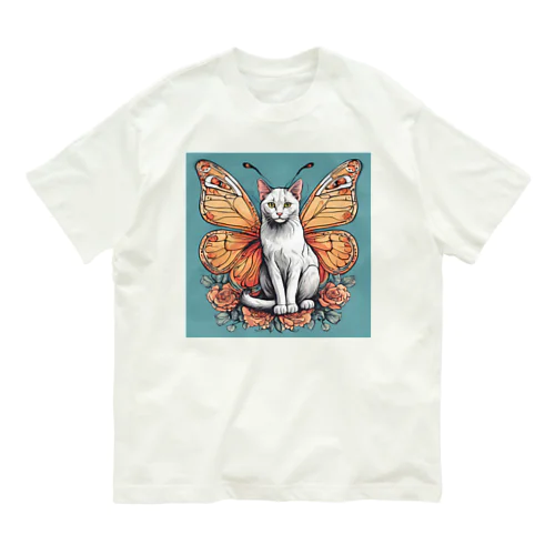 蝶のコスプレネコちゃん オーガニックコットンTシャツ