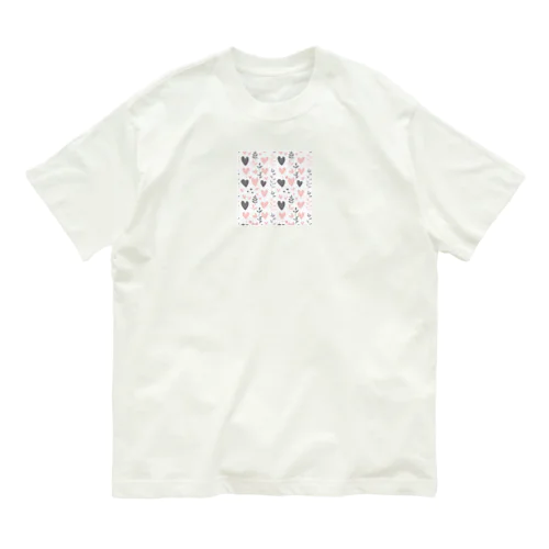 ハート　赤　黒　葉　可愛い オーガニックコットンTシャツ