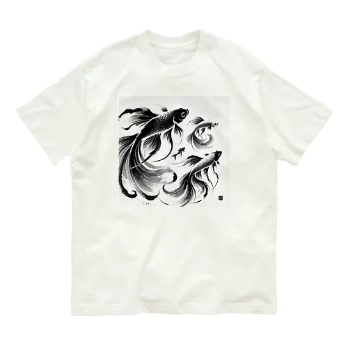 金魚　日本水墨画 Organic Cotton T-Shirt