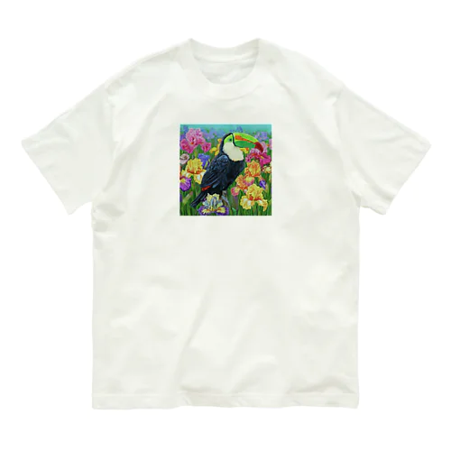 オニオオハシとあやめの花 Organic Cotton T-Shirt