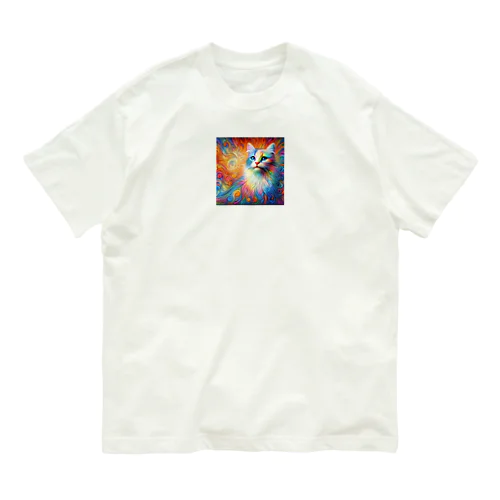 虹色　猫 Organic Cotton T-Shirt