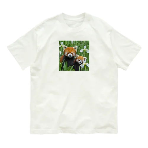 レッサーパンダの親子 オーガニックコットンTシャツ