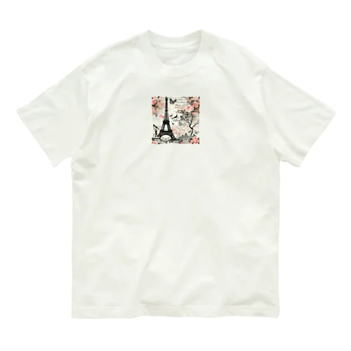 パリ　エッフェル塔　ラブレター　薔薇　蝶々　鳥　綺麗 Organic Cotton T-Shirt