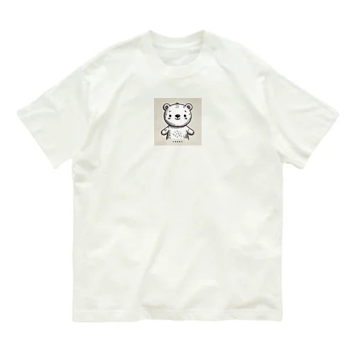 愛らしいフリーハンドで描かれたクマ オーガニックコットンTシャツ