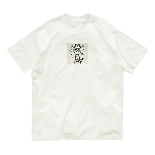 フリーハンドで描かれたイラストに、怒って腕組みをするキリン Organic Cotton T-Shirt