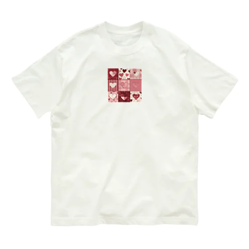 バレンタインチョコ　ハート　赤　ピンク　可愛い オーガニックコットンTシャツ