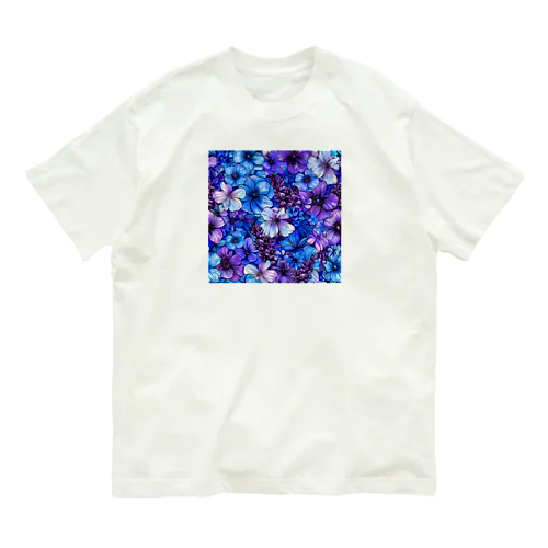 可愛い紫色と青色の花　イラスト Organic Cotton T-Shirt