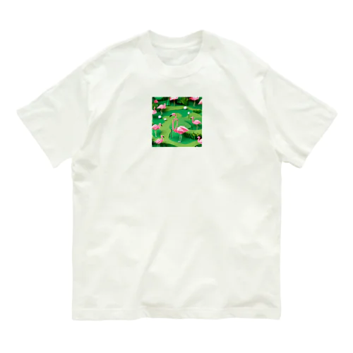 ゴルフをするフラミンゴの折り紙 Organic Cotton T-Shirt