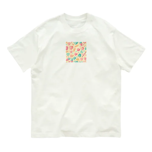 ハート　赤　青　黄　キャンディー　可愛い オーガニックコットンTシャツ