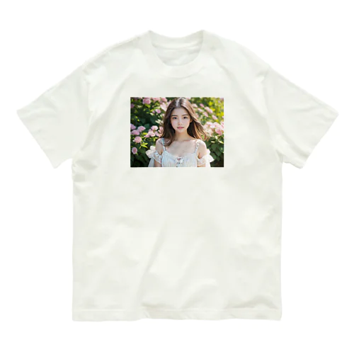 花と美女 オーガニックコットンTシャツ