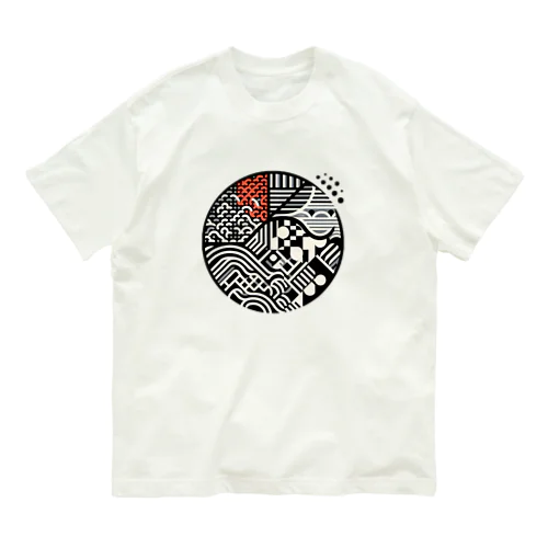 和風柄　市松円模様 オーガニックコットンTシャツ