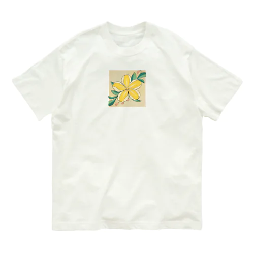 レトロな黄色の花のモチーフ Organic Cotton T-Shirt