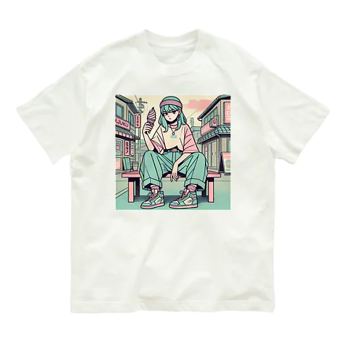 "Ice Cream Chill – Harajuku Bench Girl" Organic Cotton T-Shirt