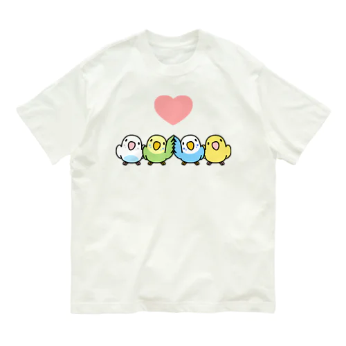 ハイタッチなかよしセキセイインコ【まめるりはことり】 Organic Cotton T-Shirt