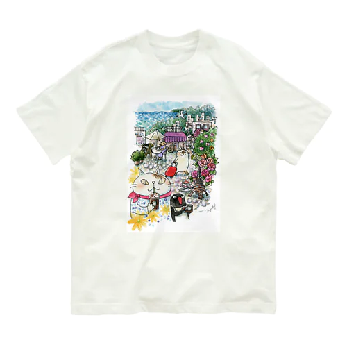 猫とペンギンと旅気分 オーガニックコットンTシャツ