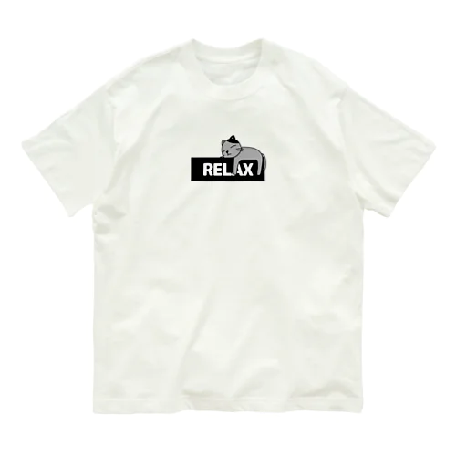 RELAXロゴと猫 オーガニックコットンTシャツ