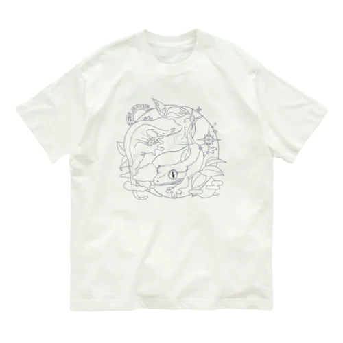 クレステッドゲッコーの陰陽魚(モノトーン) オーガニックコットンTシャツ