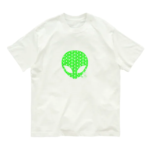 麻柄宇宙人くん 【緑】 オーガニックコットンTシャツ