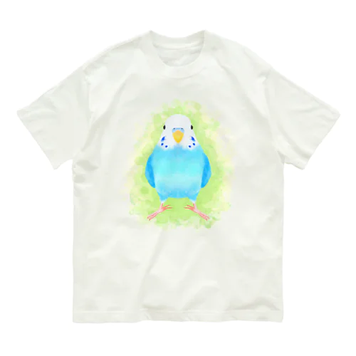 ほんわかセキセイインコ　ブルー【まめるりはことり】 Organic Cotton T-Shirt