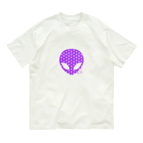 麻柄宇宙人くん【紫】 オーガニックコットンTシャツ