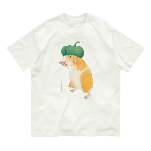 ピーマンお帽子のモルモット オーガニックコットンTシャツ