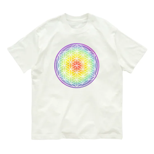 パステルフラワーオブライフ（虹） オーガニックコットンTシャツ