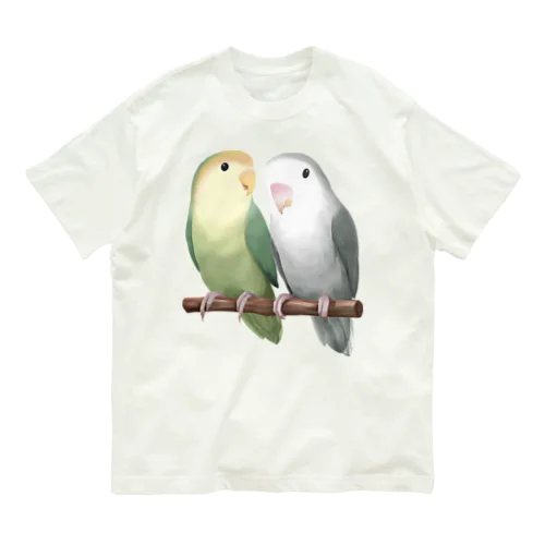 コザクラインコ　モーブとオリーブ【まめるりはことり】 オーガニックコットンTシャツ