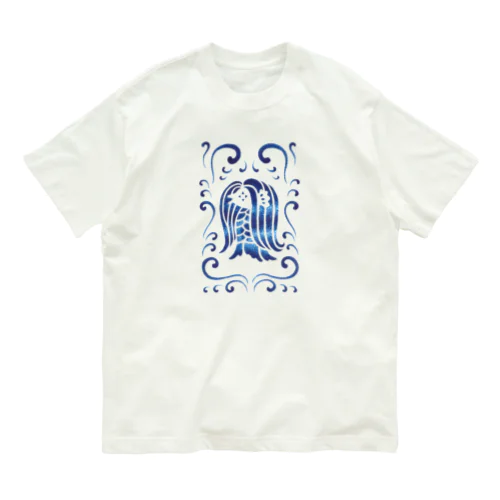 アマビエ様と波・青 Organic Cotton T-Shirt