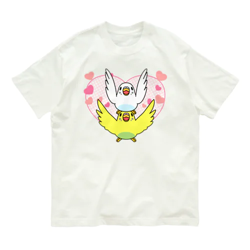 ラブリーセキセイインコ【まめるりはことり】 オーガニックコットンTシャツ