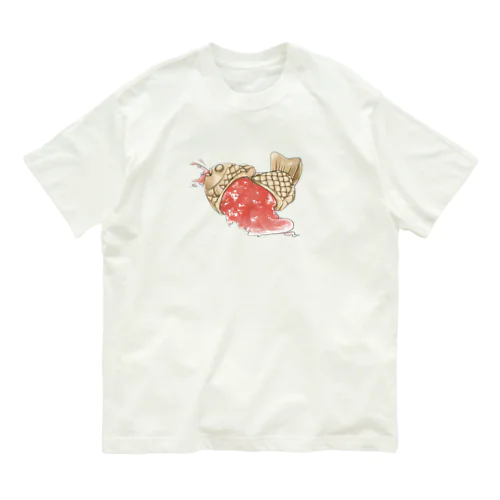 かき氷たいやきくん（苺） オーガニックコットンTシャツ