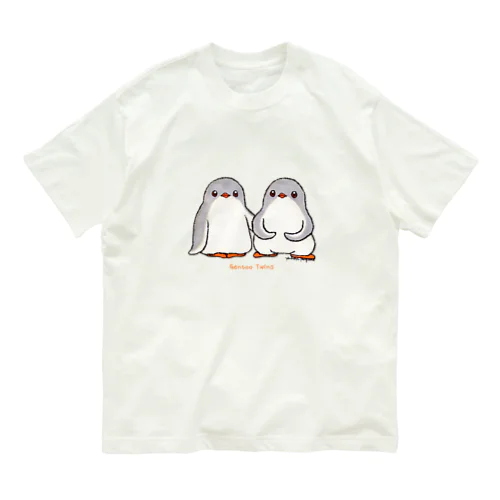 ふたごのジェンツーペンギン(ロゴあり) オーガニックコットンTシャツ