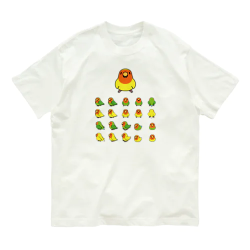 整列コザクラインコ隊【まめるりはことり】 オーガニックコットンTシャツ