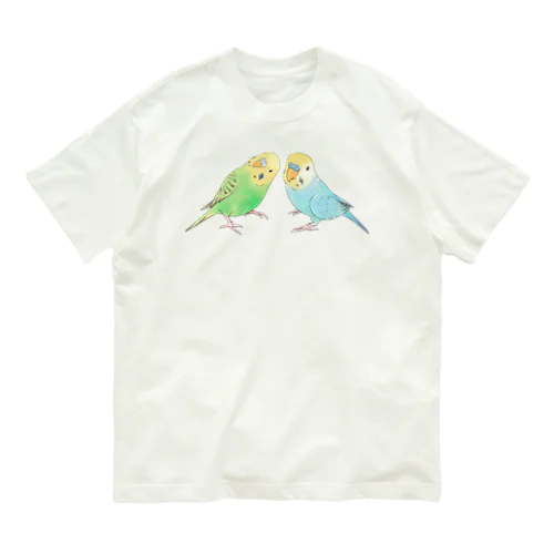 セキセイインコ　ちょこんとせきせいんこーず【まめるりはことり】 オーガニックコットンTシャツ