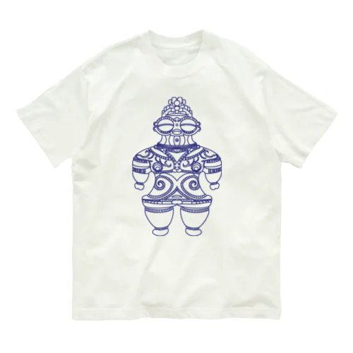 遮光器土偶　ミニ土偶　紺 （前姿と後姿）  Organic Cotton T-Shirt