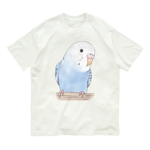 おしゃまな止まり木セキセイインコちゃん【まめるりはことり】 オーガニックコットンTシャツ