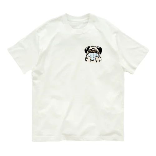 ハンドメイドマスクをつけたパグ オーガニックコットンTシャツ