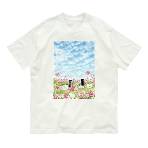 コスモス畑のトロとクロ Organic Cotton T-Shirt