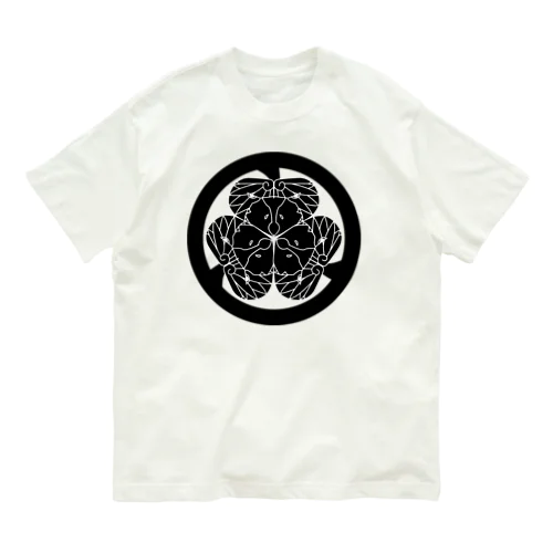 動物家紋。H.T.（三つ葉葵ハシビロコウ）黒 Organic Cotton T-Shirt