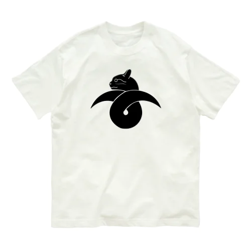 動物家紋。H.T.（結び雁がネコ）黒 Organic Cotton T-Shirt