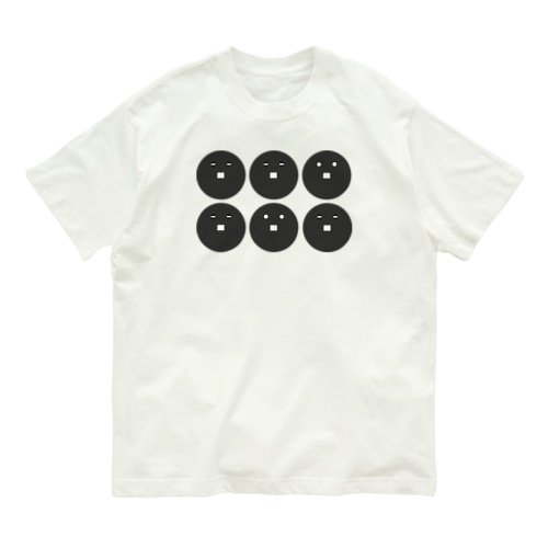 動物家紋。H.T.（六文銭ペンギン）黒 Organic Cotton T-Shirt